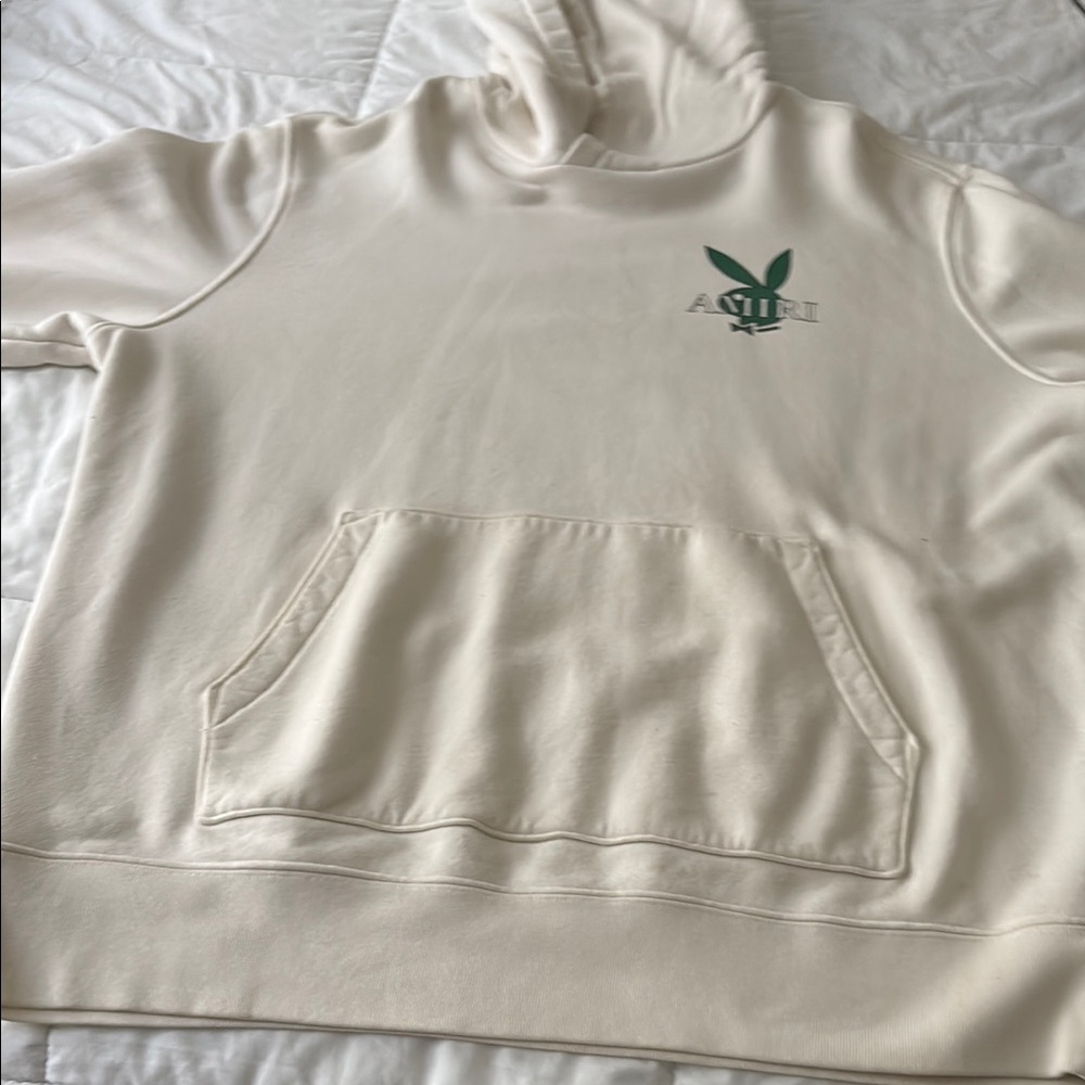 Cream Hoodie with Green Logo